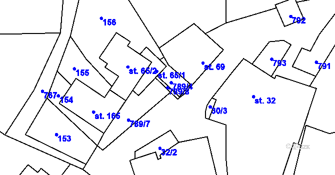 Parcela st. 789/8 v KÚ Proseč pod Křemešníkem, Katastrální mapa