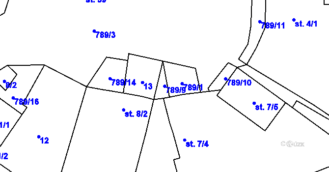 Parcela st. 789/9 v KÚ Proseč pod Křemešníkem, Katastrální mapa