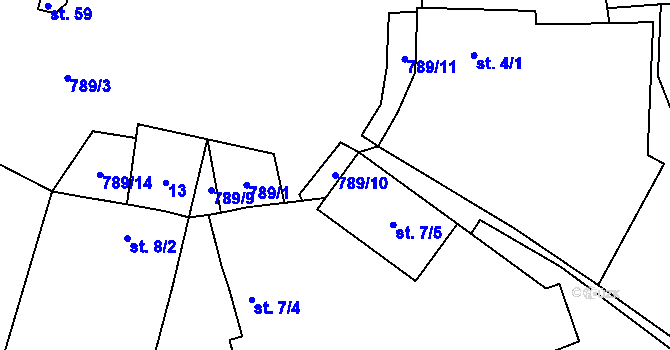 Parcela st. 789/10 v KÚ Proseč pod Křemešníkem, Katastrální mapa