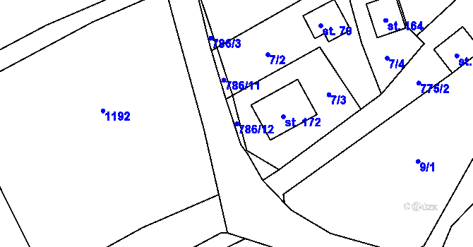 Parcela st. 786/12 v KÚ Proseč pod Křemešníkem, Katastrální mapa
