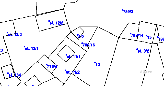 Parcela st. 789/16 v KÚ Proseč pod Křemešníkem, Katastrální mapa