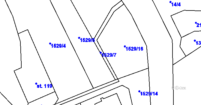 Parcela st. 1529/7 v KÚ Prosečné, Katastrální mapa