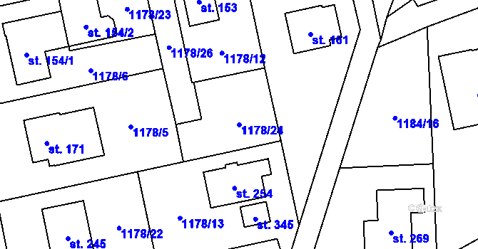 Parcela st. 1178/24 v KÚ Prosečné, Katastrální mapa