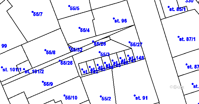 Parcela st. 55/3 v KÚ Prosenice, Katastrální mapa