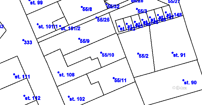Parcela st. 55/10 v KÚ Prosenice, Katastrální mapa