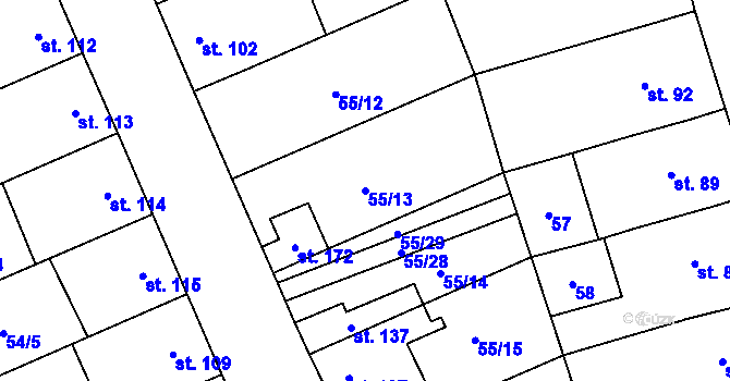 Parcela st. 55/13 v KÚ Prosenice, Katastrální mapa