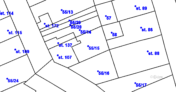 Parcela st. 55/15 v KÚ Prosenice, Katastrální mapa