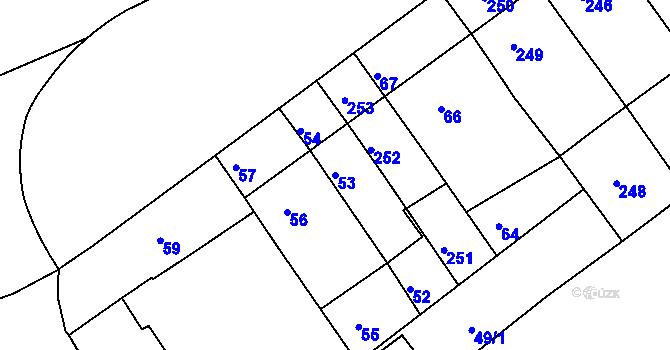 Parcela st. 53 v KÚ Proseničky, Katastrální mapa