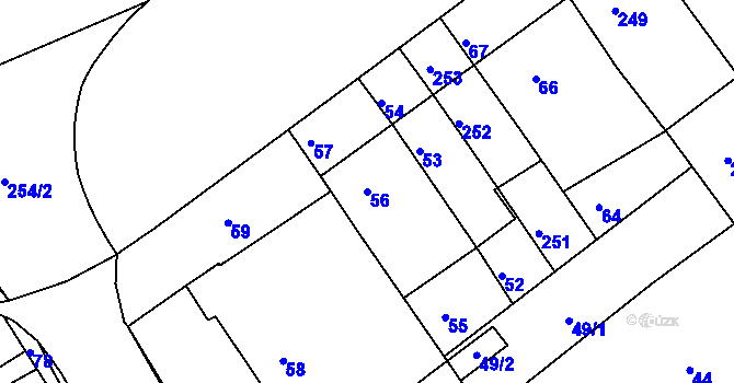 Parcela st. 56 v KÚ Proseničky, Katastrální mapa