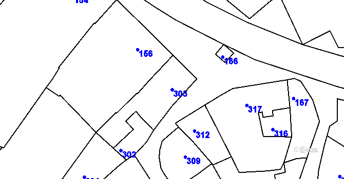 Parcela st. 303 v KÚ Proseničky, Katastrální mapa