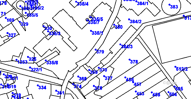 Parcela st. 379 v KÚ Proseničky, Katastrální mapa