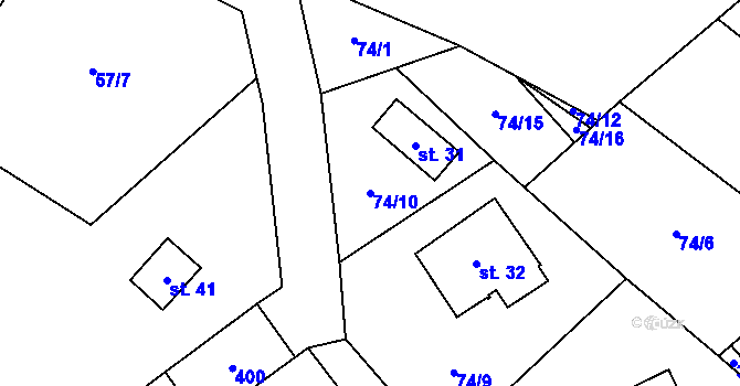 Parcela st. 74/10 v KÚ Luhy u Prosenické Lhoty, Katastrální mapa