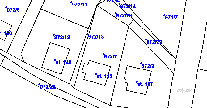 Parcela st. 972/2 v KÚ Prosenická Lhota, Katastrální mapa