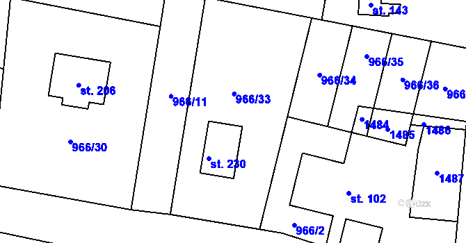 Parcela st. 966/33 v KÚ Prosenická Lhota, Katastrální mapa