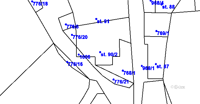 Parcela st. 90/2 v KÚ Prosetín u Hlinska, Katastrální mapa