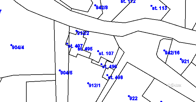 Parcela st. 107 v KÚ Prosetín u Hlinska, Katastrální mapa