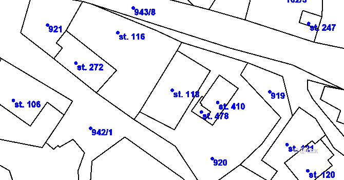 Parcela st. 118 v KÚ Prosetín u Hlinska, Katastrální mapa