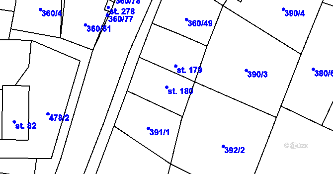 Parcela st. 180 v KÚ Prosetín u Hlinska, Katastrální mapa