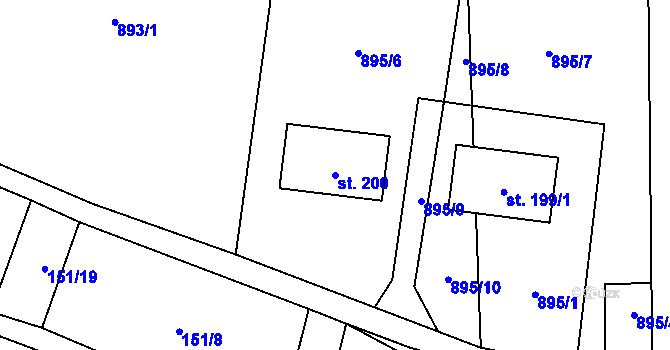 Parcela st. 200 v KÚ Prosetín u Hlinska, Katastrální mapa
