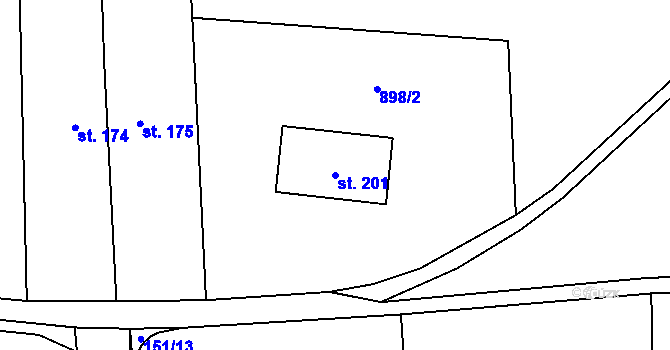Parcela st. 201 v KÚ Prosetín u Hlinska, Katastrální mapa