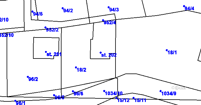 Parcela st. 202 v KÚ Prosetín u Hlinska, Katastrální mapa