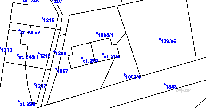Parcela st. 264 v KÚ Prosetín u Hlinska, Katastrální mapa