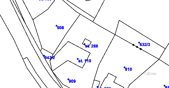 Parcela st. 288 v KÚ Prosetín u Hlinska, Katastrální mapa