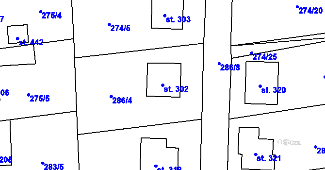 Parcela st. 302 v KÚ Prosetín u Hlinska, Katastrální mapa