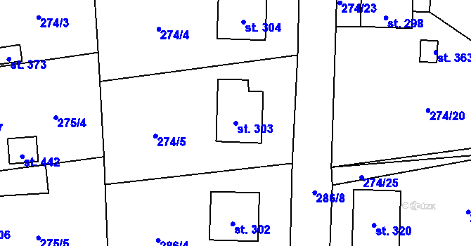 Parcela st. 303 v KÚ Prosetín u Hlinska, Katastrální mapa