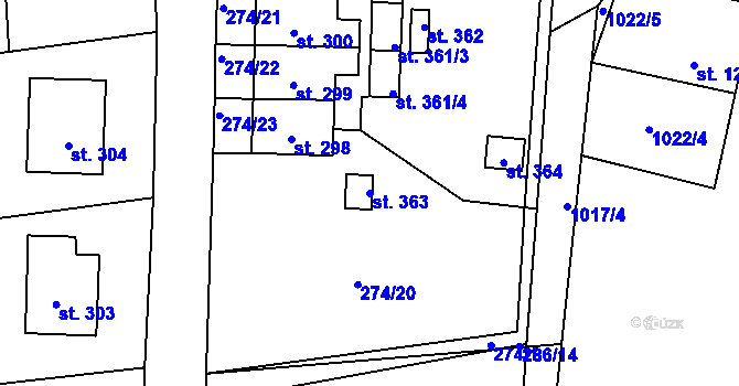 Parcela st. 363 v KÚ Prosetín u Hlinska, Katastrální mapa