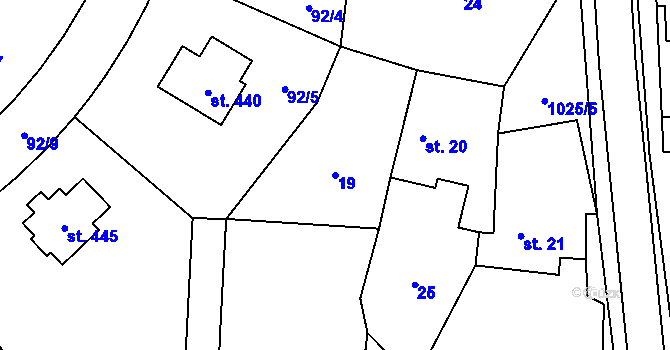 Parcela st. 19 v KÚ Prosetín u Hlinska, Katastrální mapa