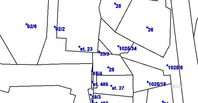 Parcela st. 33/3 v KÚ Prosetín u Hlinska, Katastrální mapa