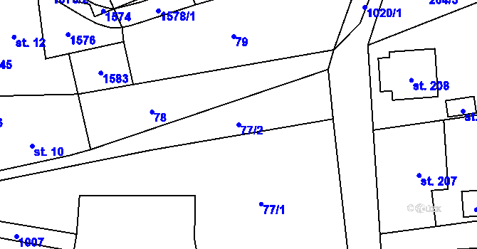 Parcela st. 77/2 v KÚ Prosetín u Hlinska, Katastrální mapa