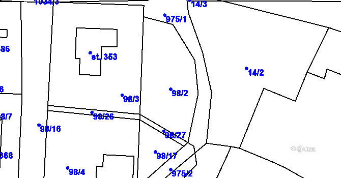 Parcela st. 98/2 v KÚ Prosetín u Hlinska, Katastrální mapa