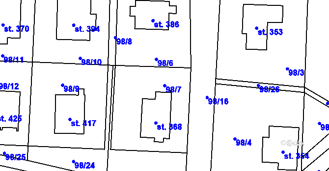 Parcela st. 98/7 v KÚ Prosetín u Hlinska, Katastrální mapa