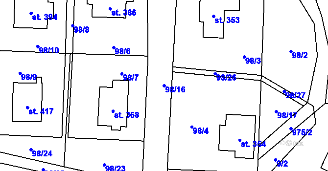 Parcela st. 98/16 v KÚ Prosetín u Hlinska, Katastrální mapa