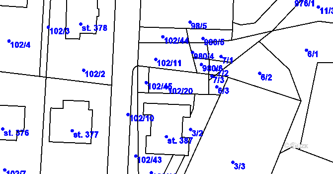 Parcela st. 102/20 v KÚ Prosetín u Hlinska, Katastrální mapa