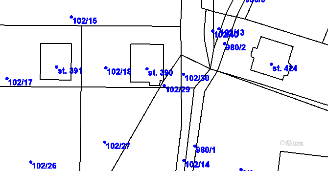 Parcela st. 102/29 v KÚ Prosetín u Hlinska, Katastrální mapa