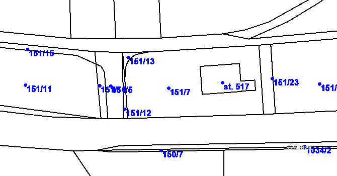 Parcela st. 151/7 v KÚ Prosetín u Hlinska, Katastrální mapa