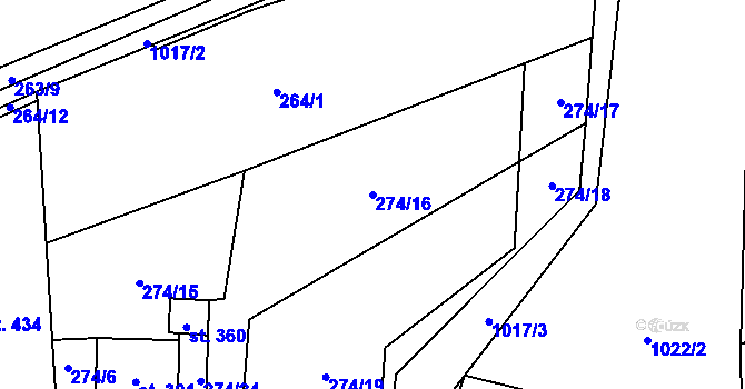 Parcela st. 274/16 v KÚ Prosetín u Hlinska, Katastrální mapa
