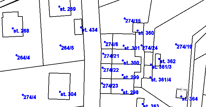 Parcela st. 274/21 v KÚ Prosetín u Hlinska, Katastrální mapa