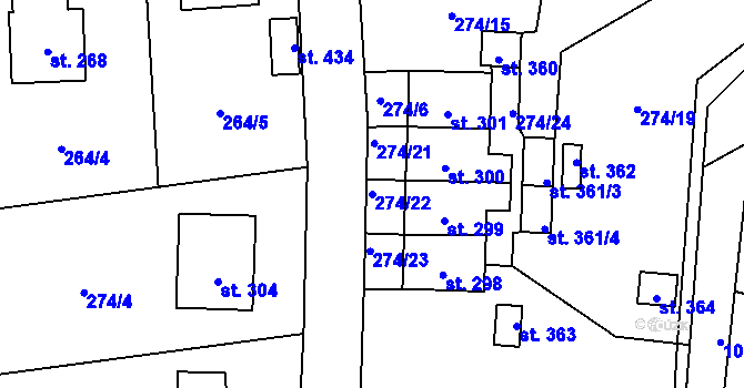 Parcela st. 274/22 v KÚ Prosetín u Hlinska, Katastrální mapa