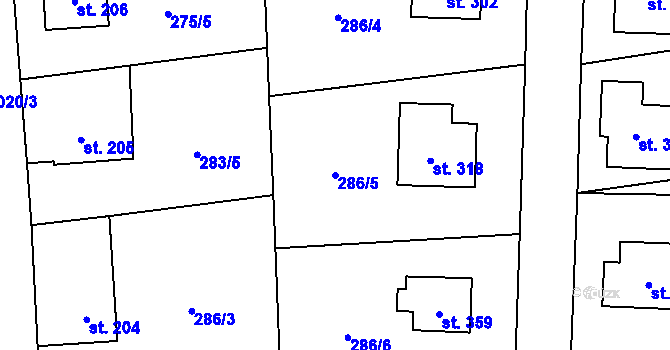 Parcela st. 286/5 v KÚ Prosetín u Hlinska, Katastrální mapa