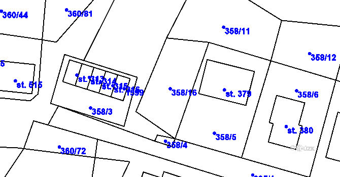 Parcela st. 358/16 v KÚ Prosetín u Hlinska, Katastrální mapa