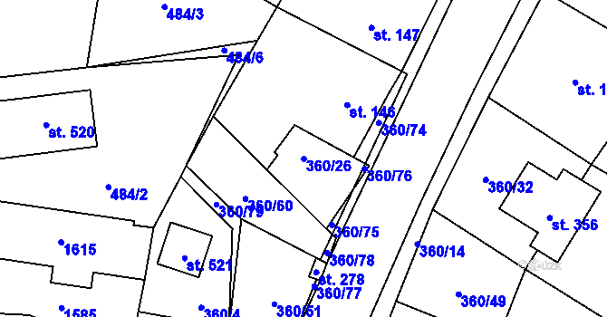 Parcela st. 360/26 v KÚ Prosetín u Hlinska, Katastrální mapa