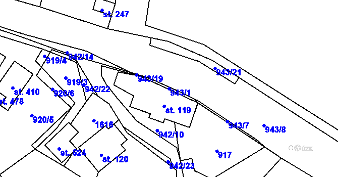 Parcela st. 943/1 v KÚ Prosetín u Hlinska, Katastrální mapa