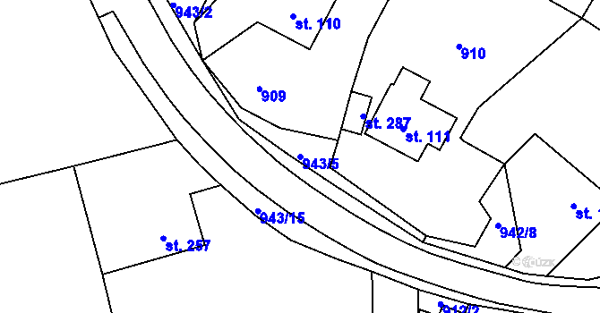 Parcela st. 943/5 v KÚ Prosetín u Hlinska, Katastrální mapa