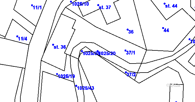 Parcela st. 1025/20 v KÚ Prosetín u Hlinska, Katastrální mapa