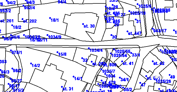 Parcela st. 1034 v KÚ Prosetín u Hlinska, Katastrální mapa
