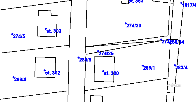 Parcela st. 274/25 v KÚ Prosetín u Hlinska, Katastrální mapa